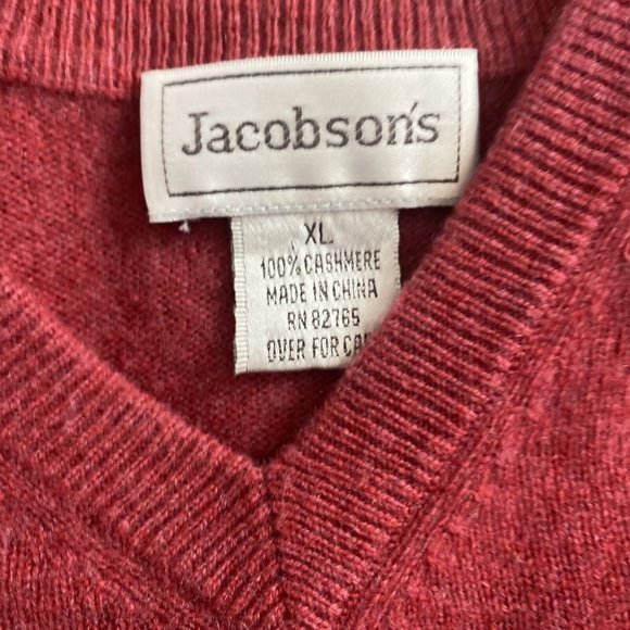 Jacobson's Men Cashmere Sweater V Neck  Size XL Red Pullover Shirt - Picture 4 of 4